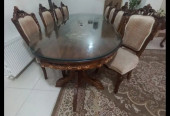 میزنهار خوری ۸ نفره تمام چوب با شیشه ۸ میل