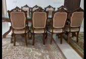 میزنهار خوری ۸ نفره تمام چوب با شیشه ۸ میل